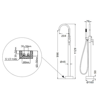 Karag Artemis Nero S12323-N Μπαταρία Λουτρού Δαπέδου Μαύρη