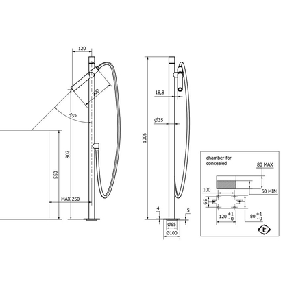 Teorema Treunosei Inox Μπαταρία Λουτρού Επιδαπέδια 2102155