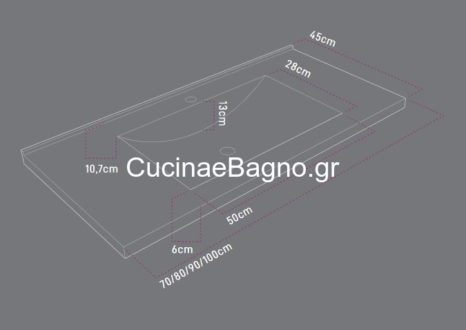 Sanitec Alba A 90x45 Έπιπλο Μπάνιου Κρεμαστό Με Νιπτήρα Και Καθρέφτη