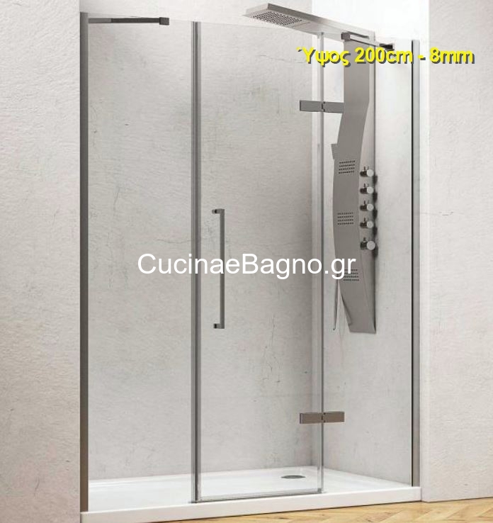 Karag Tinos 600 Χρωμέ 170x200 Cm Καμπίνα Ντουζιέρας Ανοιγόμενη Με 2 Σταθερά