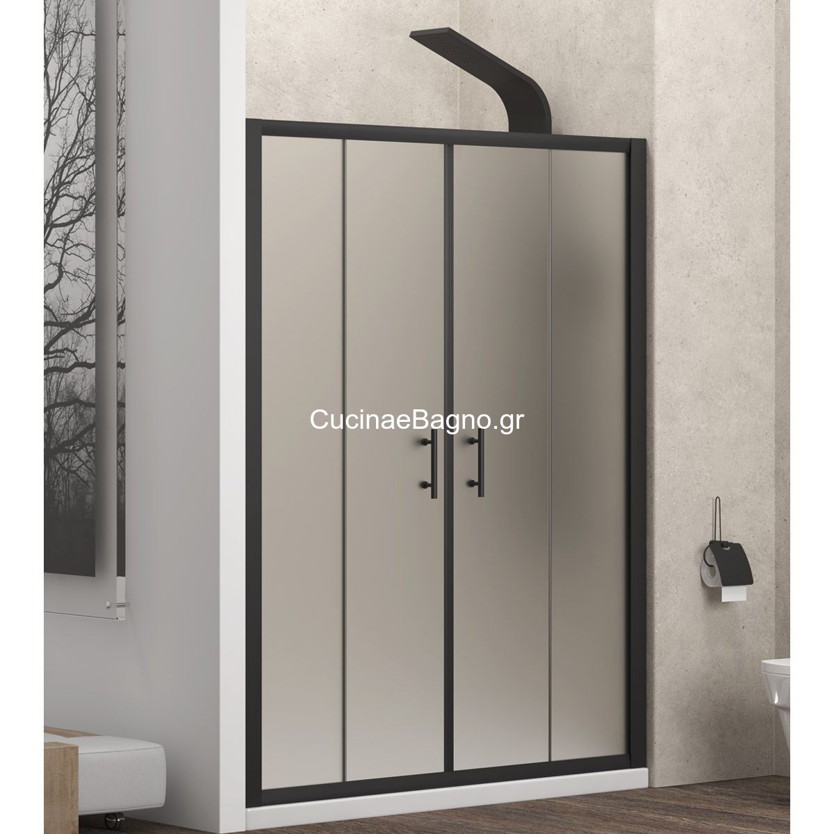 Karag Flora 600 Black 210x190 Cm Καμπίνα Ντουζιέρας Μαύρη Συρόμενη ICY/ΜΑΤ