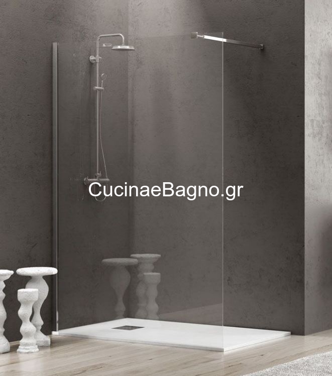 Karag Walkin 1 Χρωμέ 90x180 Cm Σταθερό Κρύσταλλο Ντουζιέρας ΔΙΑΦΑΝΟ