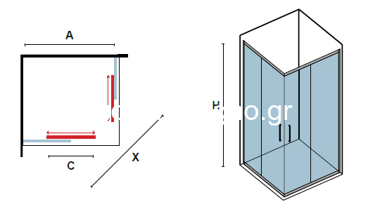 Karag Izy 100 Χρωμέ 90x100x200 Καμπίνα Ντουζιέρας Παραλληλόγραμμη