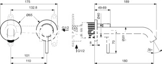 Ceraline Ideal Standard Silk Black PVD Μπαταρία Νιπτήρα Επίτοιχη BD848XGMB