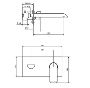 Sanitec Florence Χρώμιο Μπαταρία Νιπτήρα Επίτοιχη 00-99-00637