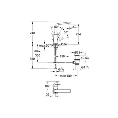 Grohe Eurocube L-Size 2313500E Μπαταρία Νιπτήρος Υψηλή
