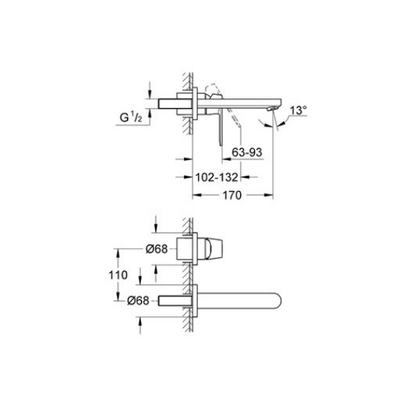 Grohe Eurosmart Cosmopolitan M-Size 19381000 Νιπτήρος Εντοιχιζόμενη Εξωτερικό μέρος