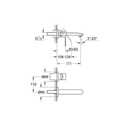 Grohe Eurostyle Cosmopolitan M-Size 19571002 Νιπτήρος Εντοιχιζόμενη Εξωτερικό μέρος