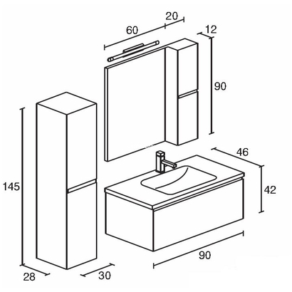 ProBagno 906 90x46 Έπιπλο Μπάνιου Κρεμαστό
