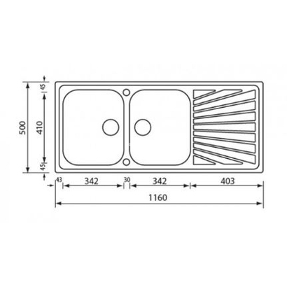 Sanitec 11457/11467 Cometa 116x50 Inox Νεροχύτης
