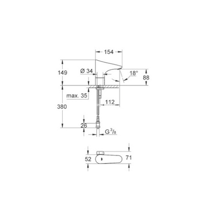 Grohe Europlus 36207001 Μπαταρία Ηλεκτρονική Νιπτήρος Αναμεικτική