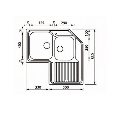 Sanitec 11248 Zenith 83x83 2VD-2vs Λείος Inox Νεροχύτης Γωνιακός