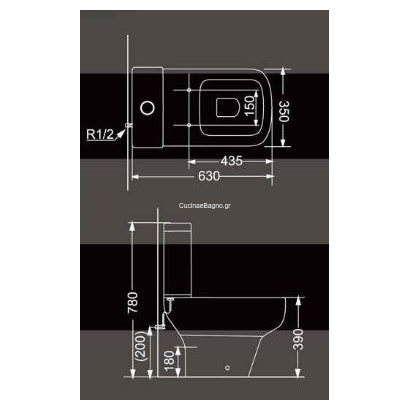 Huida Verona 63x34 Λεκάνη Με Καζανάκι ΧΠ/ΠΣ Set-0002