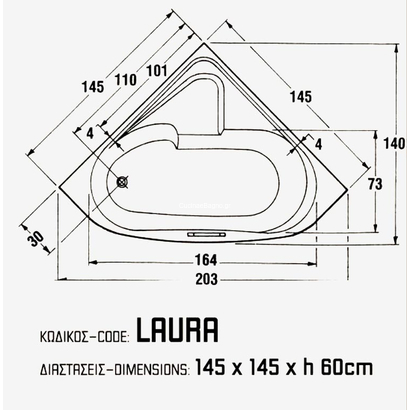 Sanitec 145x145 Laura Μπανιέρα Υδρομασάζ 504