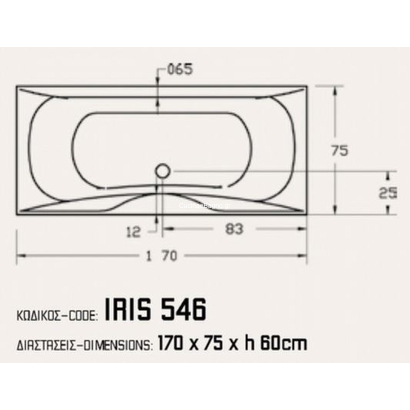 Sanitec 170x75 Iris Μπανιέρα Υδρομασάζ 546