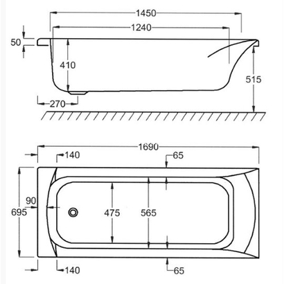 Sanitec Rosa 170x70 Μπανιέρα Ακρυλική 552