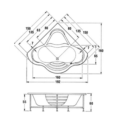 Sanitec 135/150x135/150 Miranda Μπανιέρα Υδρομασάζ 528