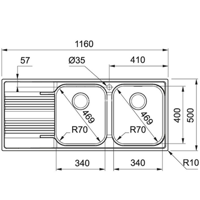 Franke Smart SRX 621 Νεροχύτης Inox 116x50 101.0454.909/101.0454.910