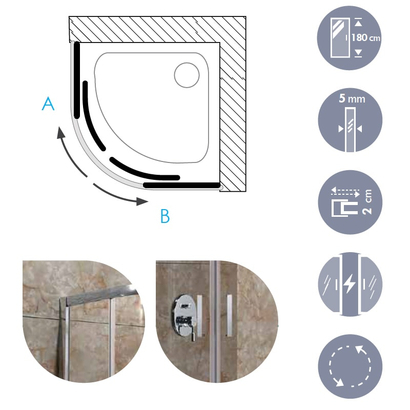 Καμπίνα Ημικυκλική 90x90x180 Cm Aquarelle Crete 20