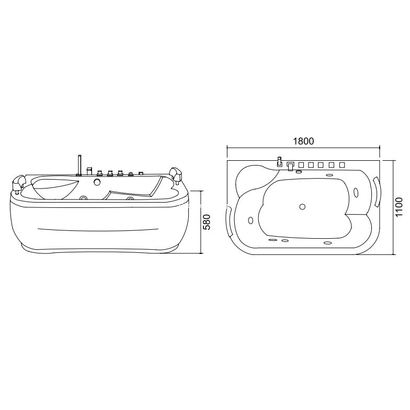Karag ELIZA K-1213 Bianco Lucido 180x110 Μπανιέρα Υδρομασάζ