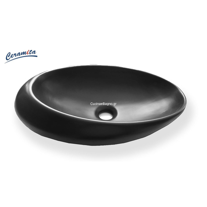 Ceramita Νιπτήρας πορσελάνης 49x30 Επιτραπέζιος Μαύρο Ματ