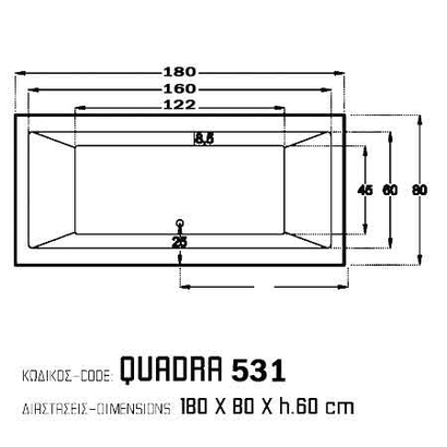 Sanitec Quadra 180x80 Μπανιέρα Ακρυλική 531Q