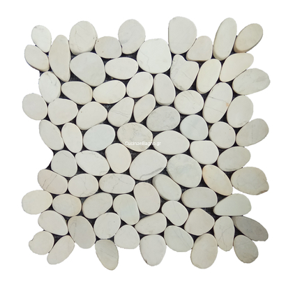 Βότσαλο Κομμένο Άσπρο Ματ Σε Δίχτυ 30x30