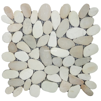 Βότσαλο Κομμένο Λευκό Μπέζ Σε Δίχτυ 30x30