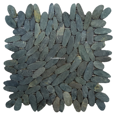 Βότσαλο Κομμένο Μαύρο Οβάλ Σε Δίχτυ 30x30