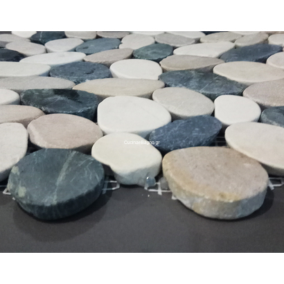 Βότσαλο Κομμένο Άσπρο Μαύρο Μπεζ Ματ Σε Δίχτυ 30x30