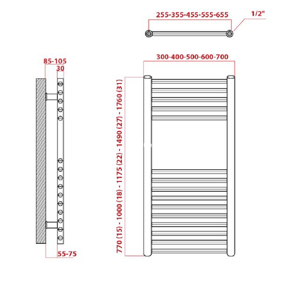 Artemis 50x150 K-Energy Χρωμέ Θερμαντικό Σώμα / Πετσετοκρεμάστρα