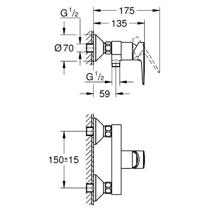 Grohe Bauedge New 23635001 Μπαταρία Ντουζιέρας Σώμα