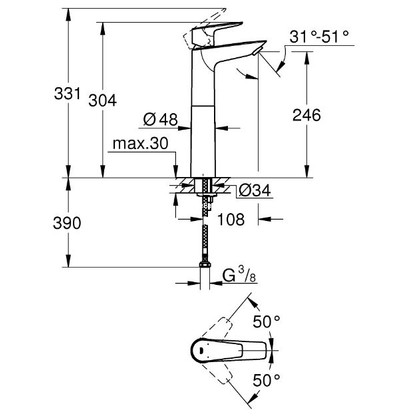 Grohe Bauedge New 29078001 Μπαταρία Εντοιχιζόμενη Ντουζιέρας 1 Ροής Σετ