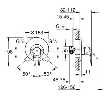 Grohe Bauloop New 29080001 Μπαταρία Ντουζιέρας Εντοιχιζόμενη 1 Ροής Σετ