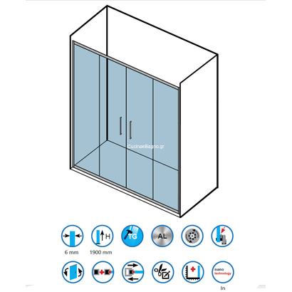 Karag Flora 600 Inox Satine Καμπίνα 160x190 Cm Πόρτα Ντουζιέρας MAT