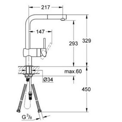 Grohe Minta L 32168DC0 Supersteel Μπαταρία Κουζίνας Ντους