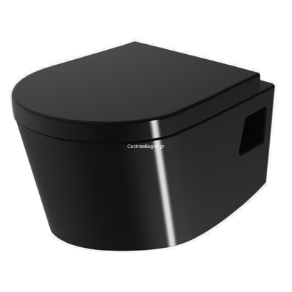 Huida Skay-PP Black Γυαλιστερό 54x36 Λεκάνη Κρεμαστή Με Κάλυμμα Υ.Π. 38-0427