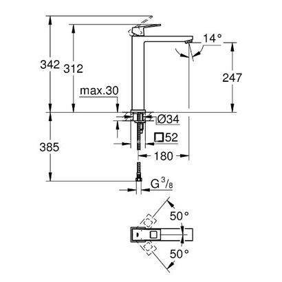Grohe Eurocube XL-Size 23406000 Μπαταρία Νιπτήρος Ελεύθερης Τοποθέτησης
