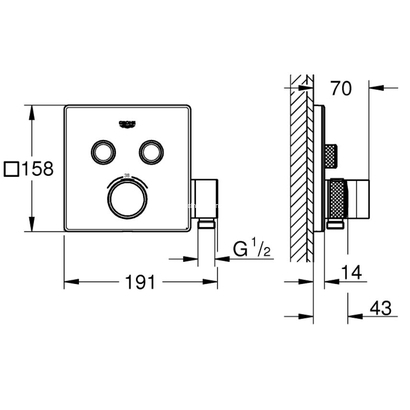 Grohe Grohtherm SmartControl 29125000 Θερμοστατική Μπαταρία Εντοιχισμού 2 Ροών Με Στήριγμα
