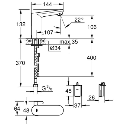 Grohe Eurosmart Cosmopolitan E 36327 001 Μπαταρία Αναμεικτικη Με Φωτοκύτταρο 6V