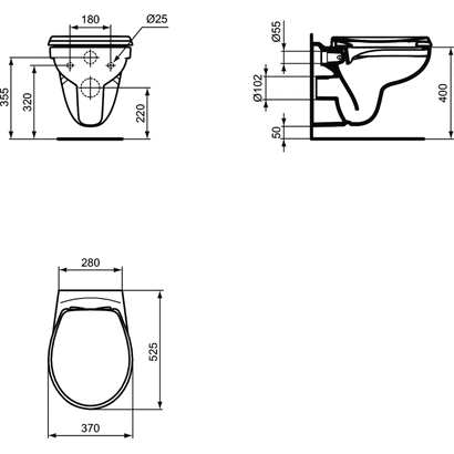 Ideal Standard Eurovit 52,5 cm Rimless Λεκάνη Κρεμαστή K881201