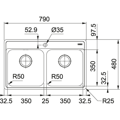 Franke Bell BCX 620-35-35 Νεροχύτης Inox 79x48 Λείος 101.0517.509