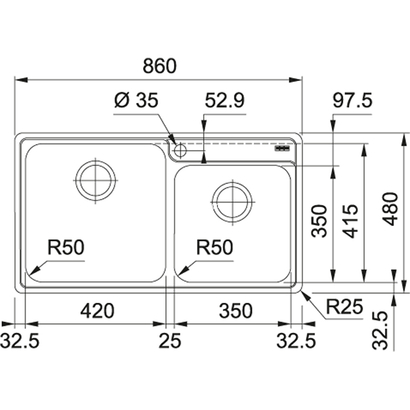 Franke Bell BCX 620-42-35 Νεροχύτης Inox 86x48 101.0517.506