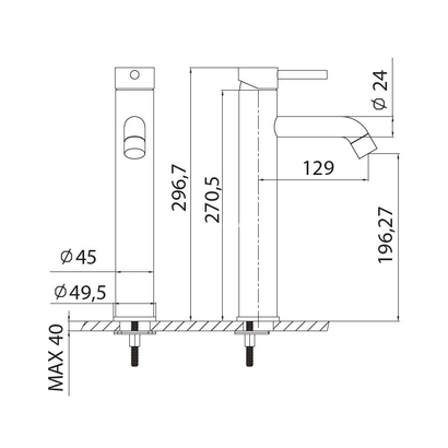 KARAG Artemis INOX 304 SATIN B205A02 Μπαταρία Νιπτήρα Επιτραπέζια Σατινέ