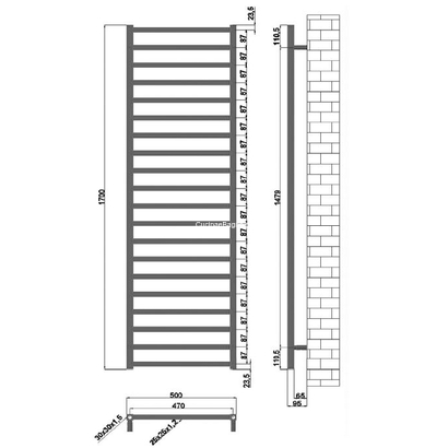 Karag Karnak 1700 Nero 50x170 Μαύρο Θερμαντικό Σώμα Μπάνιου