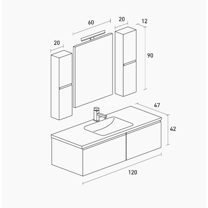 ProBagno 905 120x47 Έπιπλο Μπάνιου Κρεμαστό