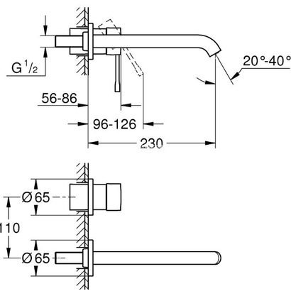 Grohe Essence L-Size 29193A01 Hard Graphite Μπαταρία Νιπτήρος Εντοιχιζόμενη Εξωτερικό Μέρος