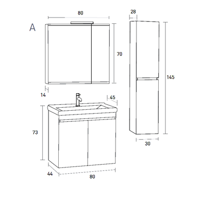 ProBagno 951Γ 80x45 Έπιπλο Μπάνιου Κρεμαστό