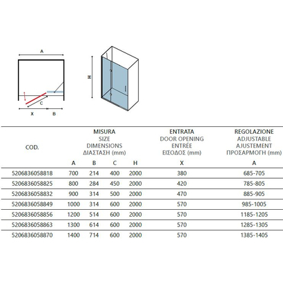 Karag Tinos 400 Χρωμέ 140x200 Cm Καμπίνα Ντουζιέρας Ανοιγόμενη
