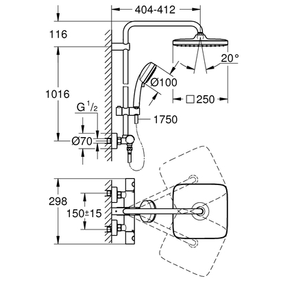 Grohe New Tempesta 250 Cube 26694000 Στήλη Ντους Χωρίς Μπαταρία